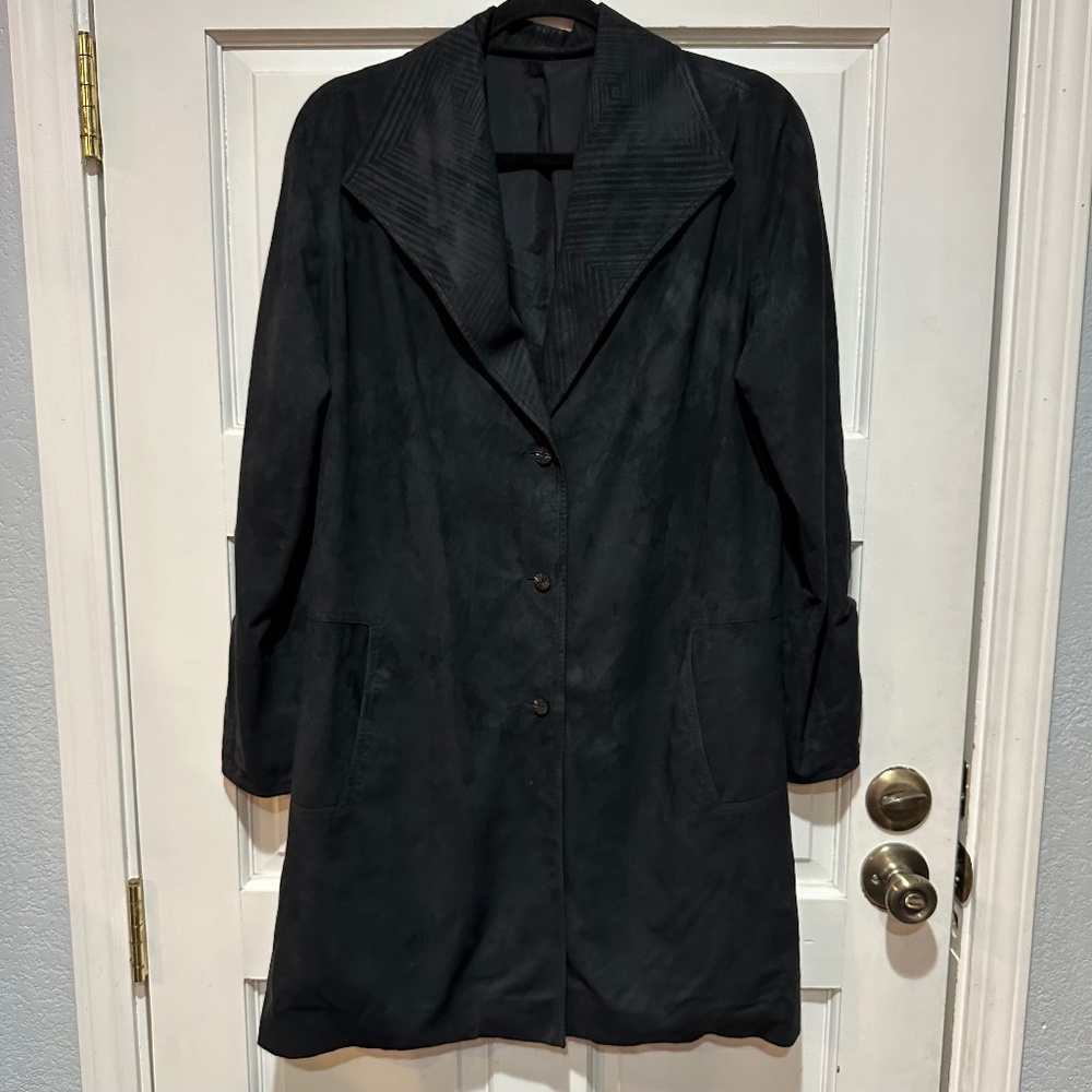 Peter Cohen Womens Tunic Jacket Long Sleeve Stripe Lapel Black Faux Suede Small